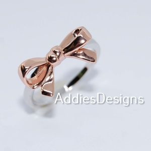 Sterling Silver Two Tone Rose Gold Plated Bow, Sz7